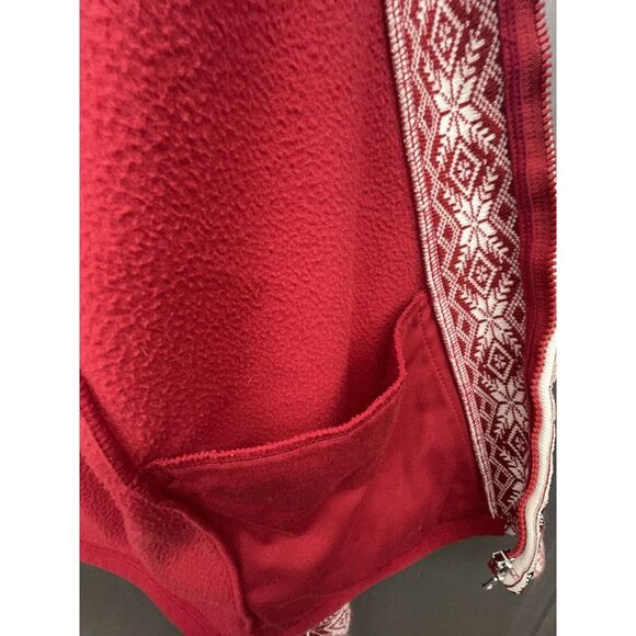 LL Bean Fleece Sweater Women M Red Nordic Fair Isle Full Zip Jacket Christmas - Picture 9 of 15